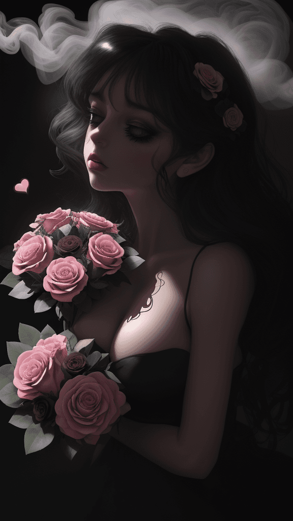 AI generated: closeup,(((bouquet of roses, heart-shaped pink smoke,))),(((sticker art))),(((naturally interacting ...