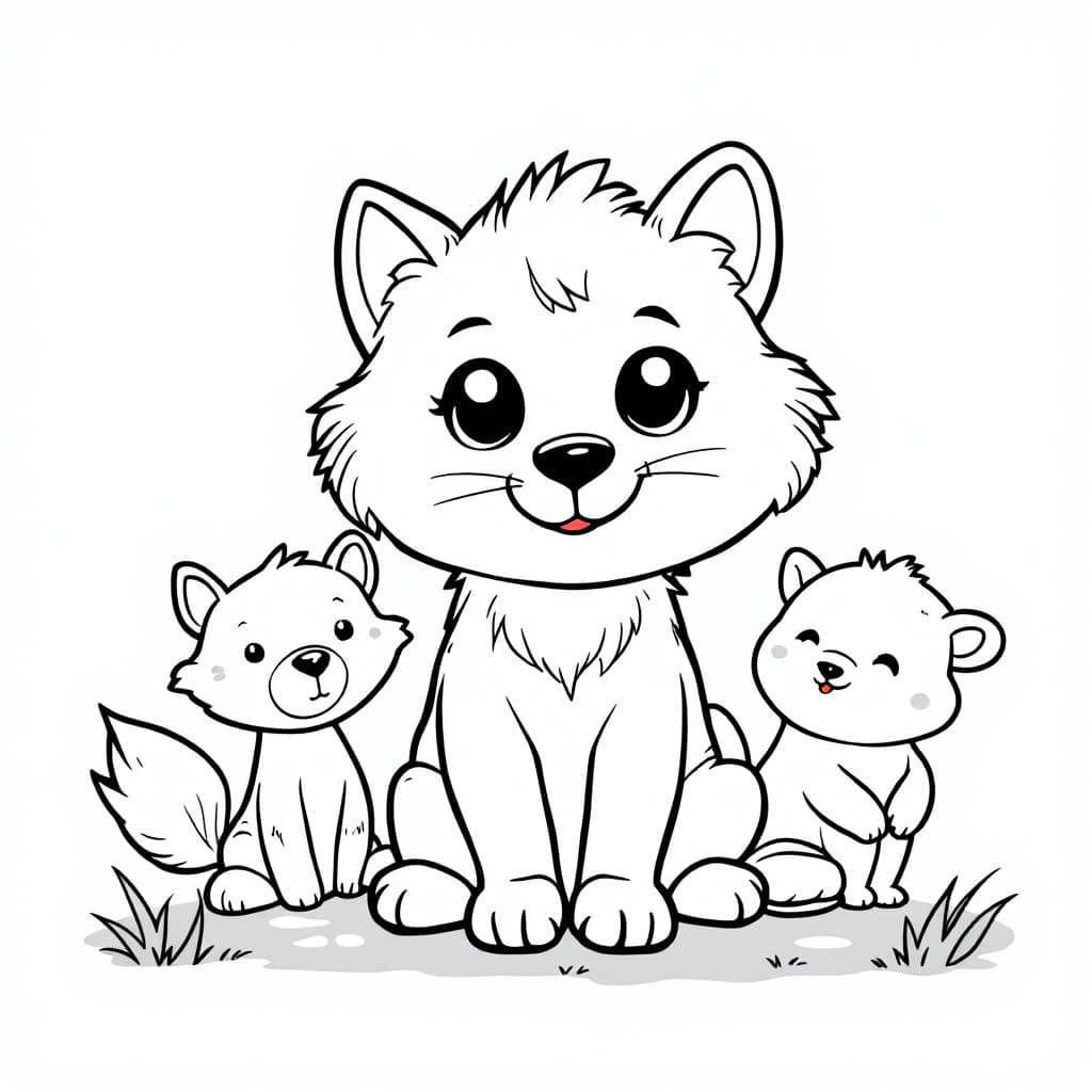 AI generated: A cute, cartoon-style Arctic fox designed for a children's coloring book. The Arctic fox has a **fri...