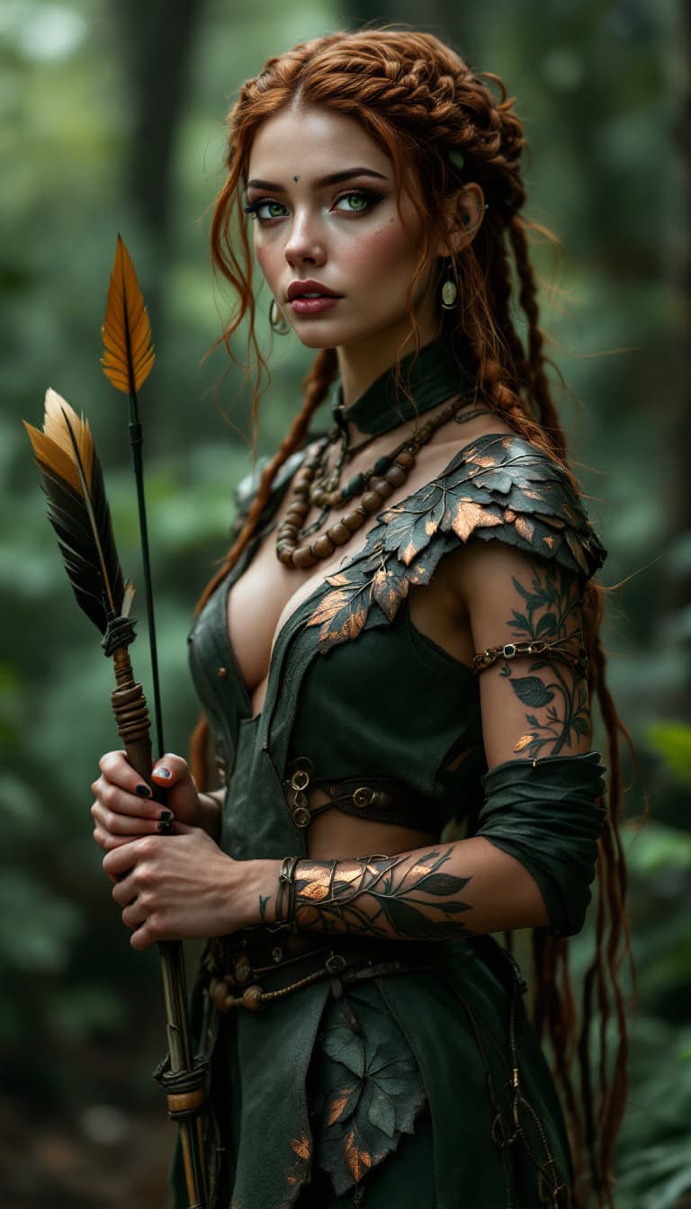 AI generated: An ultra-realistic, full-body portrait of a mesmerizing copper spirit walker woman, exuding a deep c...