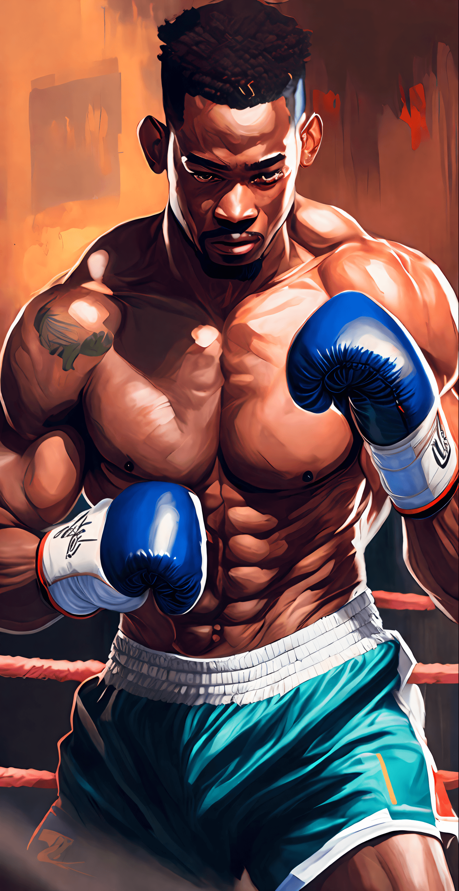 AI generated: centered, masterpiece, a painting of a man in a boxing ring, trending on Artstation, jazza and rossd...