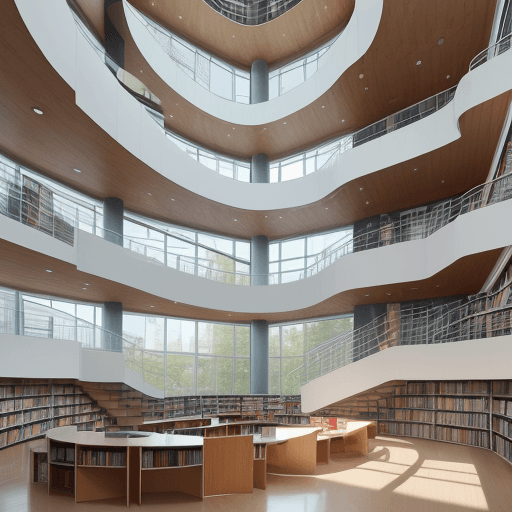 AI generated: create a student library building with modern design ideas with a building shape in the form of a gl...