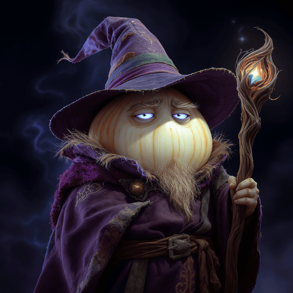 AI generated: Create a character resembling an anthropomorphic onion in a realistic style, personifying an ancient...