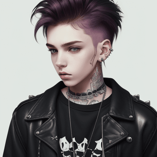 AI generated: cute, dominant, feminine, soft hair, piercings, boy, punk, caring, gentle, man
