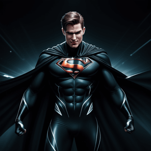 AI generated: Generate an image of a caucasian male superhero joyfully celebrating a triumph. He is adorned in a s...