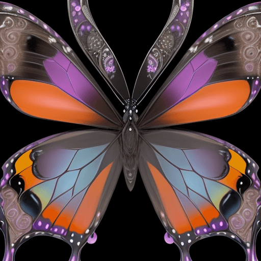 AI generated: A breathtakingly beautiful black butterfly with vibrant and intricate patterns on its wings. Its del...