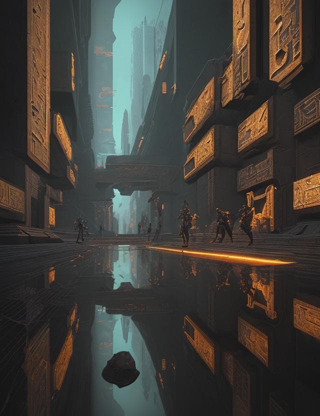 AI generated: DEscenery, Ancient Egyptian Art, Retro Cyberpunk, Burnished, Real-Time Reflections, HeroEngine engin...