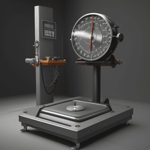 AI generated: High quality, realistic mechanic weighing machine that says theory on one side and Practice on the o...