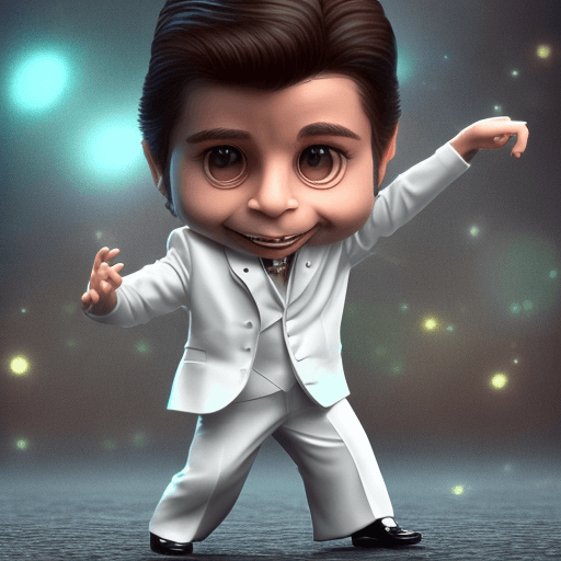 AI generated: cute small chibi toy of John Travolta", styled like Saturday night fever movie, full body chibi, act...