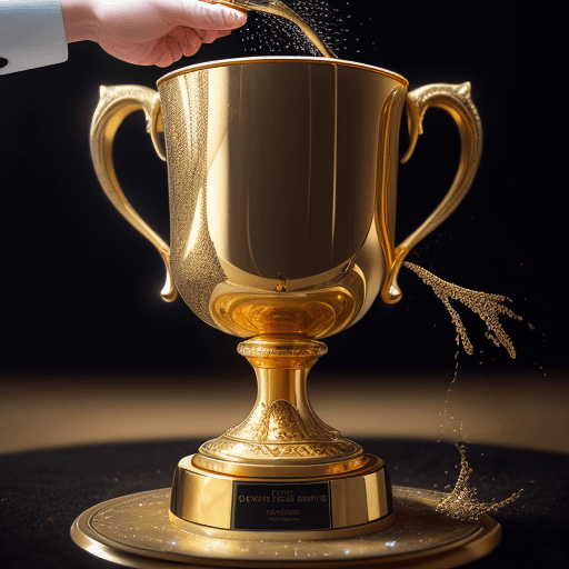 AI generated: High resolution photography of a trophy splashed with gold "Top 5" real estate magazine; 8k, intrica...
