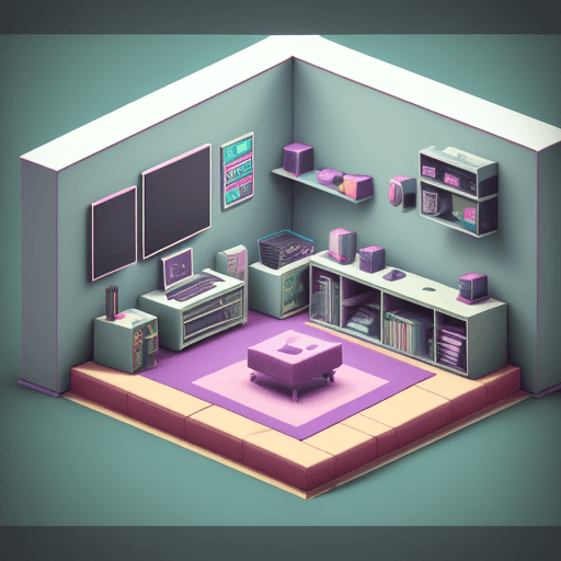 AI generated: isometric  room blender
80s style, 3d, render, octane, stylized.