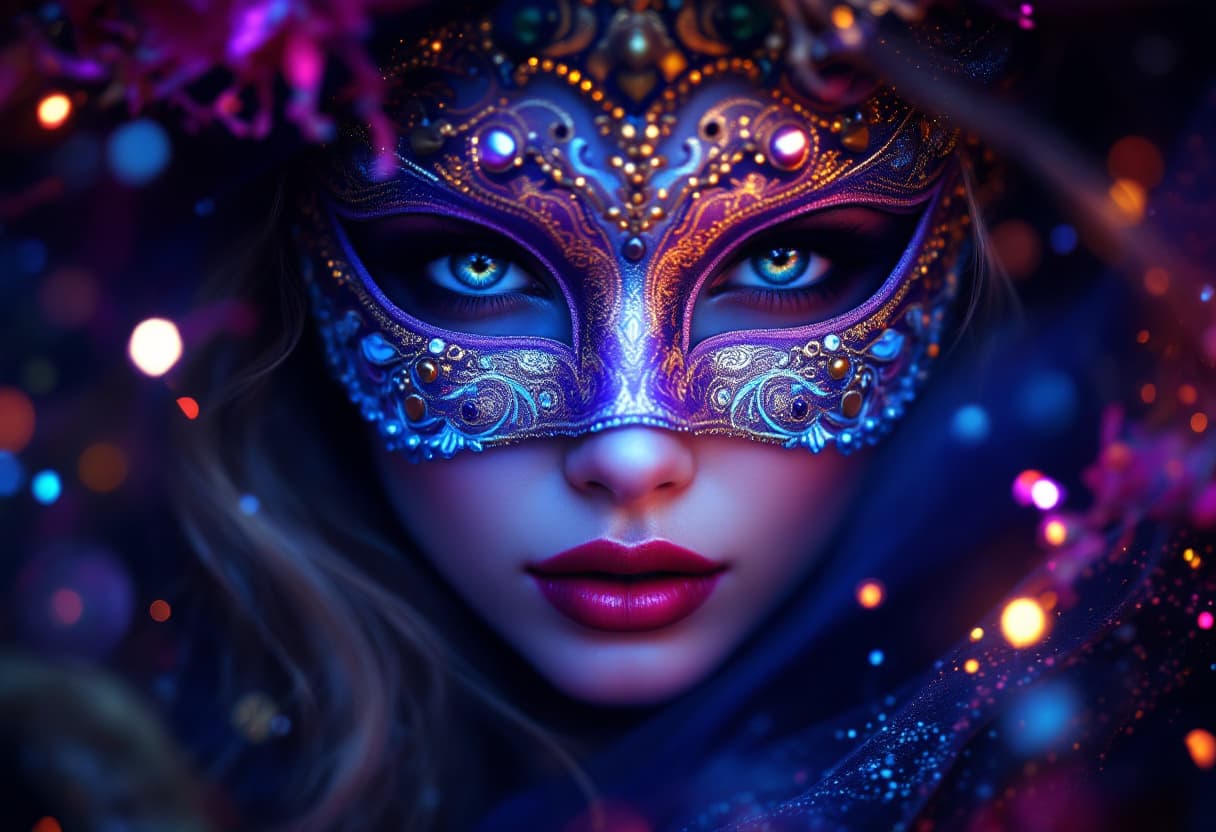 AI generated: A captivating, centred portrait of a mysterious woman enshrouded in the allure of a Venetian mask, s...