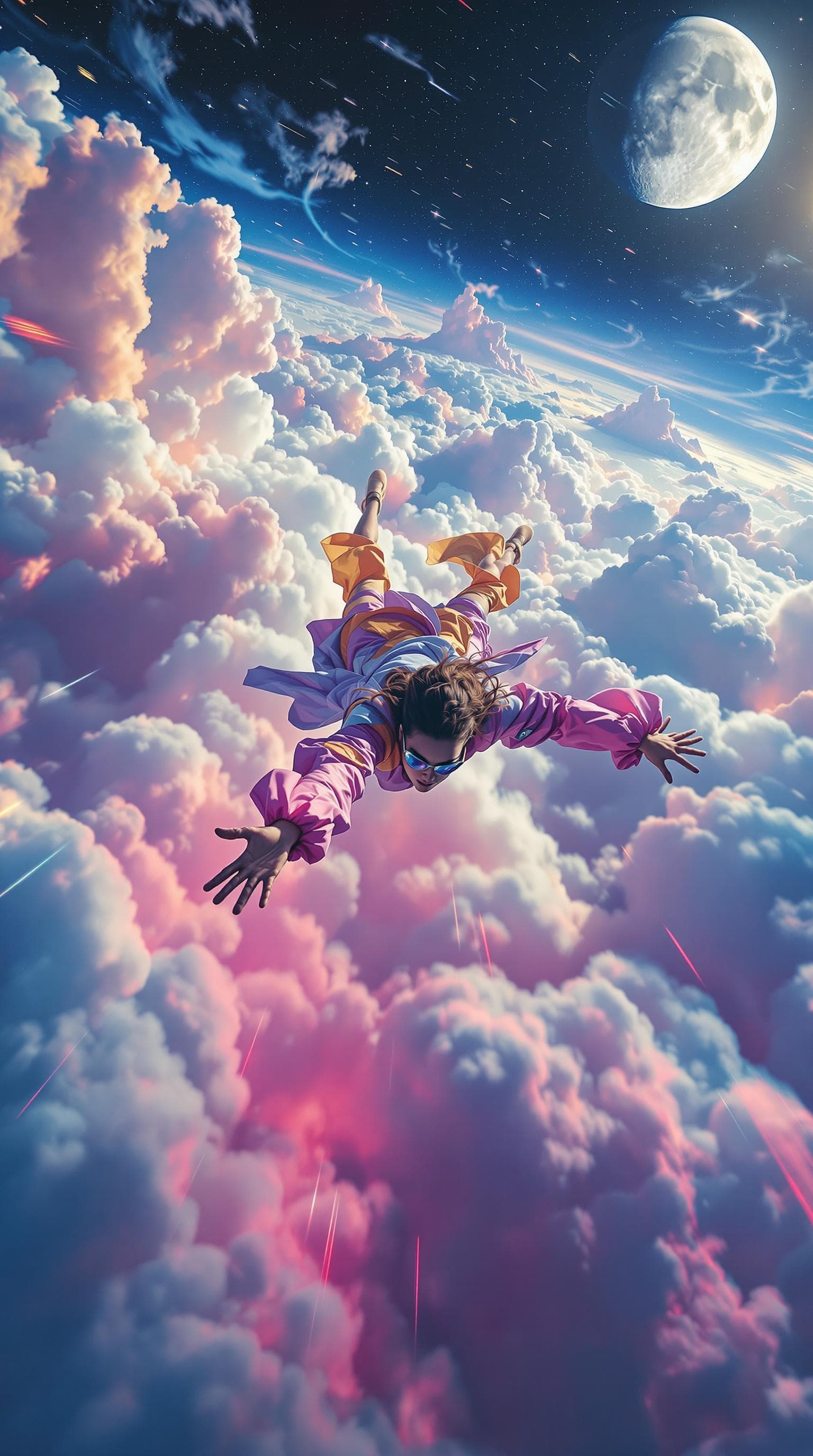 AI generated: A fast aerial tracking shot from the perspective of a drone captures a surreal dream sequence of a w...