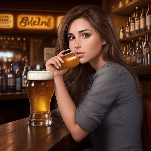 AI generated: Hyper realistic photo of a beautiful 25 year old girl, brown hair, brown eyes, sitting in a bar, dri...