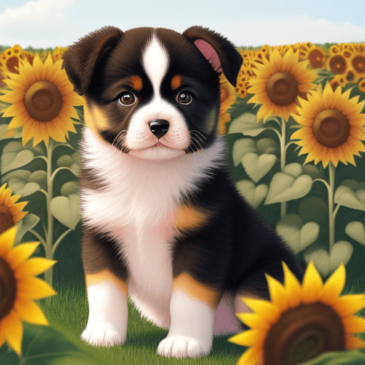 AI generated: puppy in a sunflower field