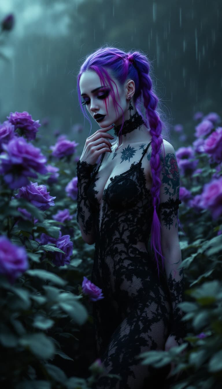 AI generated: A realistic, head to toe photo a fit, thin, perfect body, very pale female bleeding, crying,in a fie...