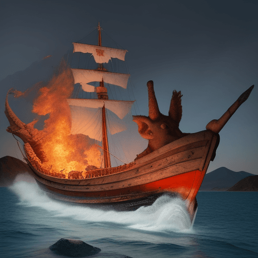 AI generated: un animal prehistórico en un  barco en el infierno