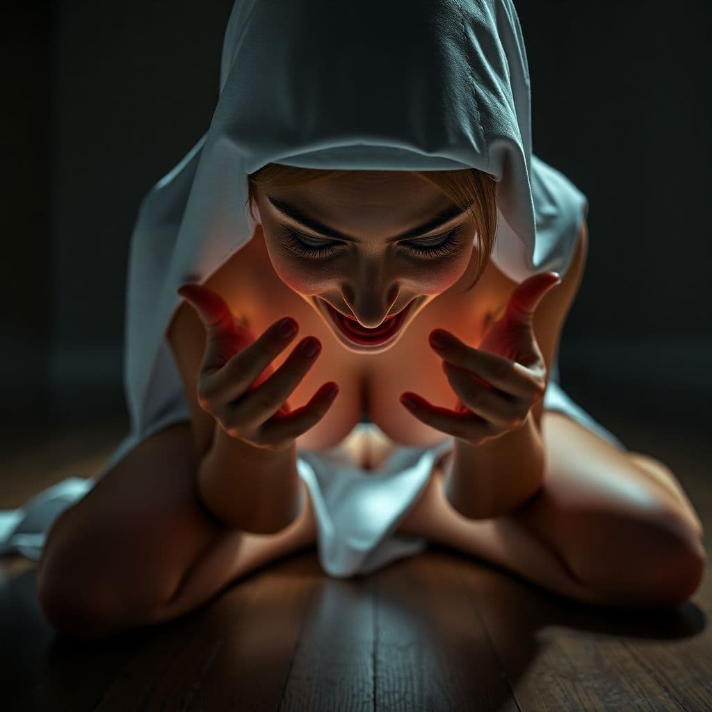 AI generated: pov a nun on her knees bending over with her ass facing you and spreading her asshole with her hands...