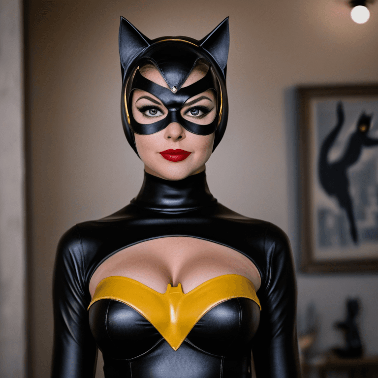 AI generated: 1960s retro busty catwoman, Sony A7R IV full-frame camera, Zeiss 135mm f/2. 8 lens, Paul Bellaart st...