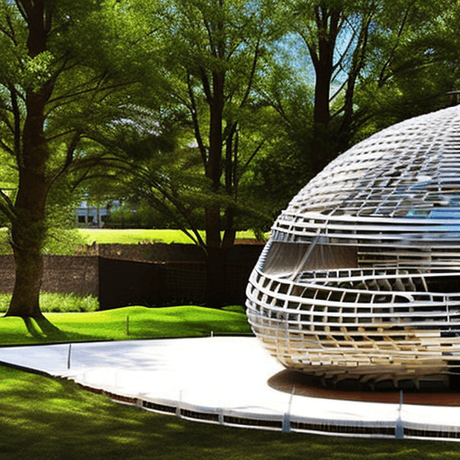 AI generated: "Behold a marvel of design—an egg-shaped tent structure that emanates a soft glow. Crafted from alum...