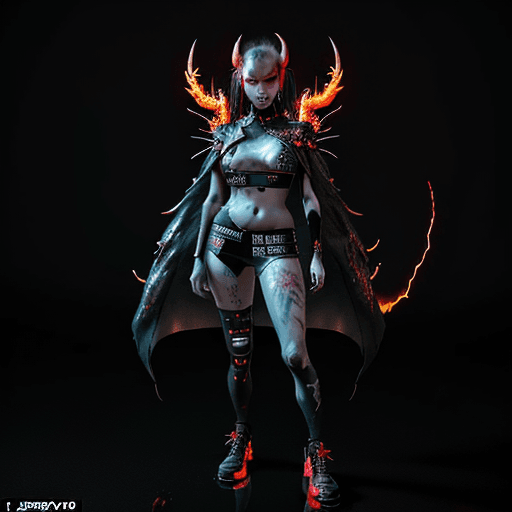 AI generated: Gojo, BEAUTIFUL DEVIL FROM HELL , CAPE OF FIRE, perfect proportion, Cyberpunk Edgerunner style, late...