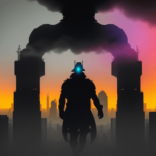 AI generated: a silhouette of a titan, has a tower strapped around his head, full body shot, double exposure titan...