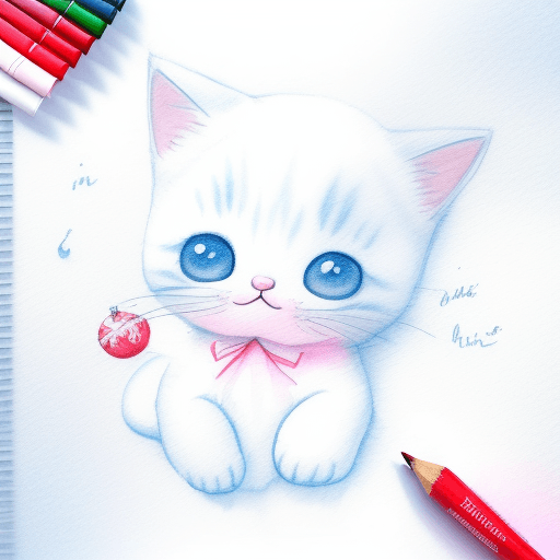 AI generated: Drawing on Christmas writing paper, cute Christmas, for coloring, kitten, cute, baby, Christmas, cut...