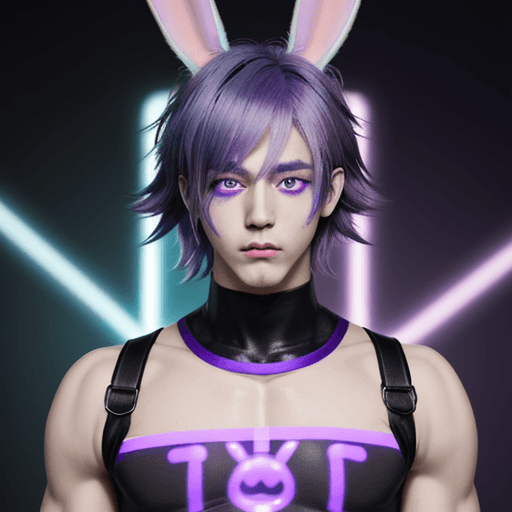 AI generated: Anime, anime character, masculine character, man, vtuber, vtuber pale skin, 
 neon purple hair with ...