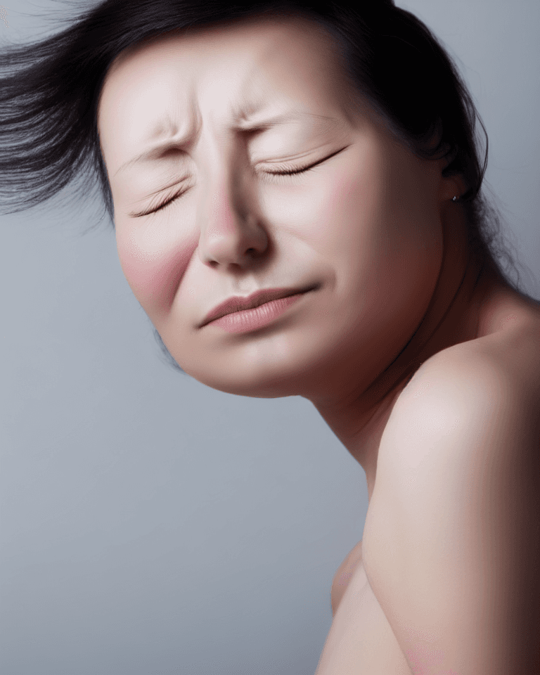 AI generated: woman with closed eyes, white background
