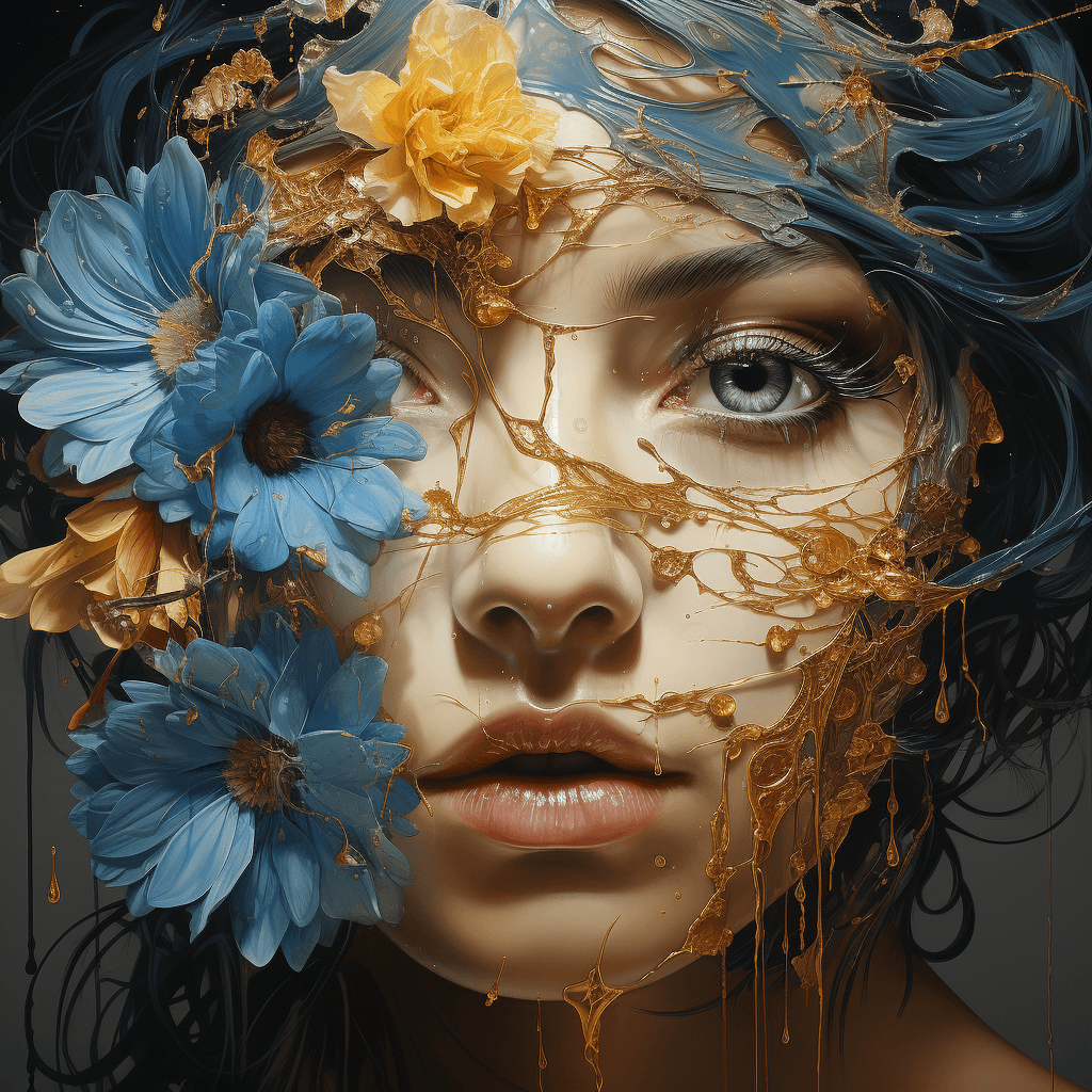 AI generated: paintings by nate schmuicker, acrylic, in the style of shiny eyes, brown and blue, delicate realism,...