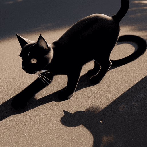 AI generated: A profile view of a very beautiful cat, with its shadow prominently cast on the ground, revealing a ...