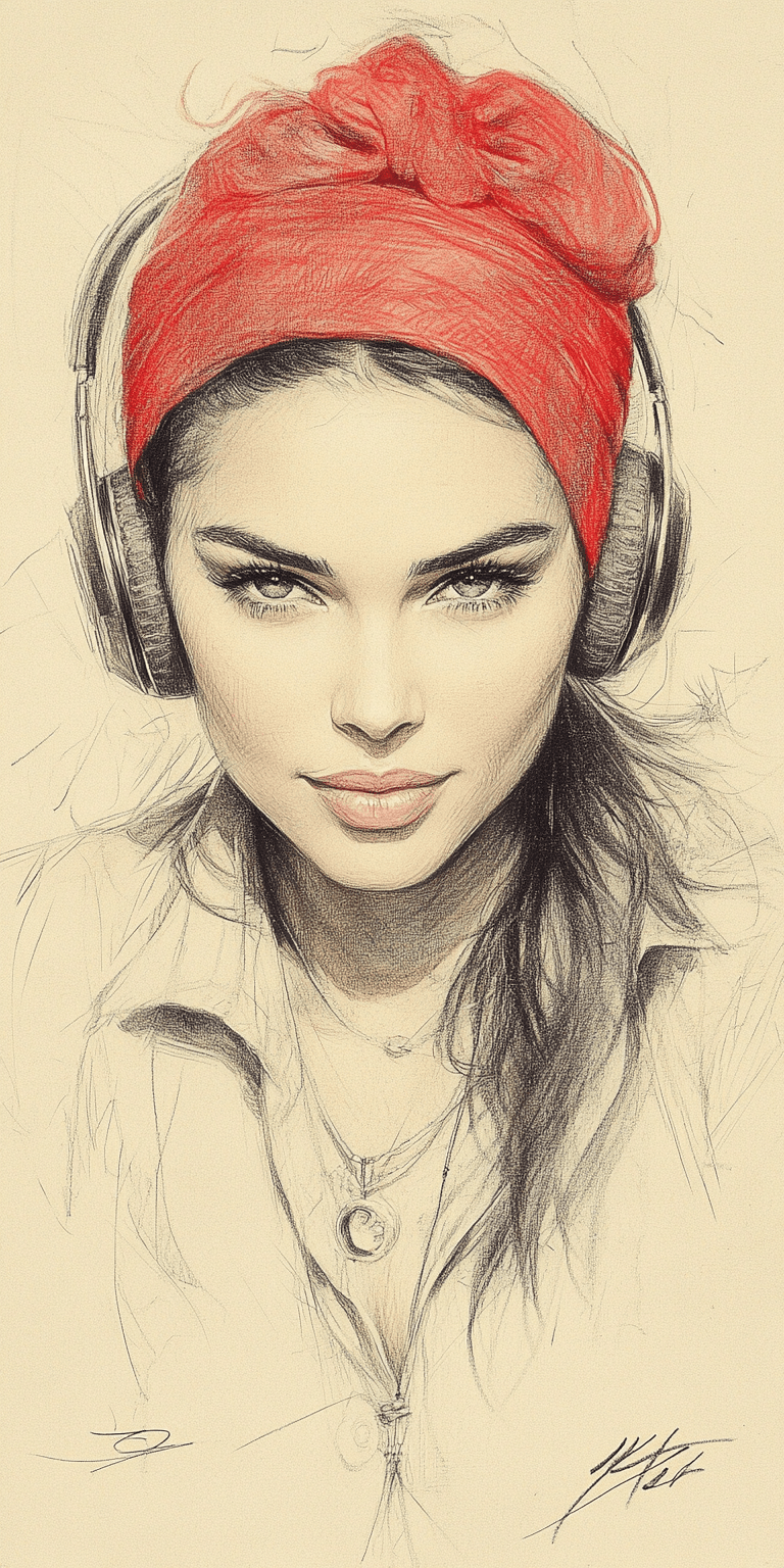 AI generated: An expressionist charcoal sketch, a stunning woman with piercing blue-green eyes, soulful --chaos 55...
