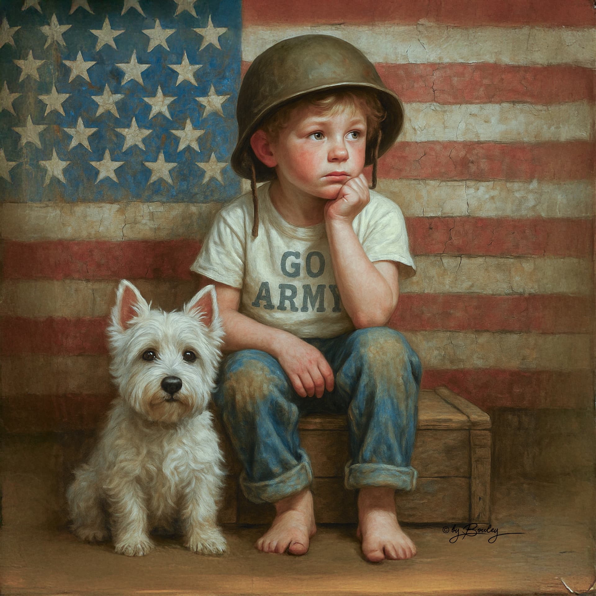 AI generated: A nostalgic, hyper-realistic painting inspired by the artistic style of Norman Rockwell, of a young ...