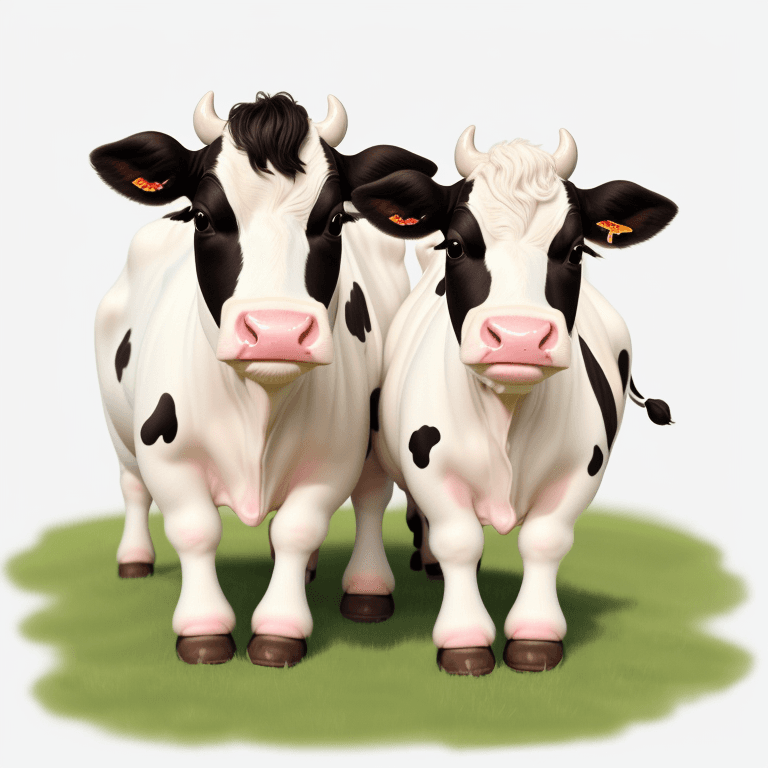 AI generated: cute cow and calf disney style white background