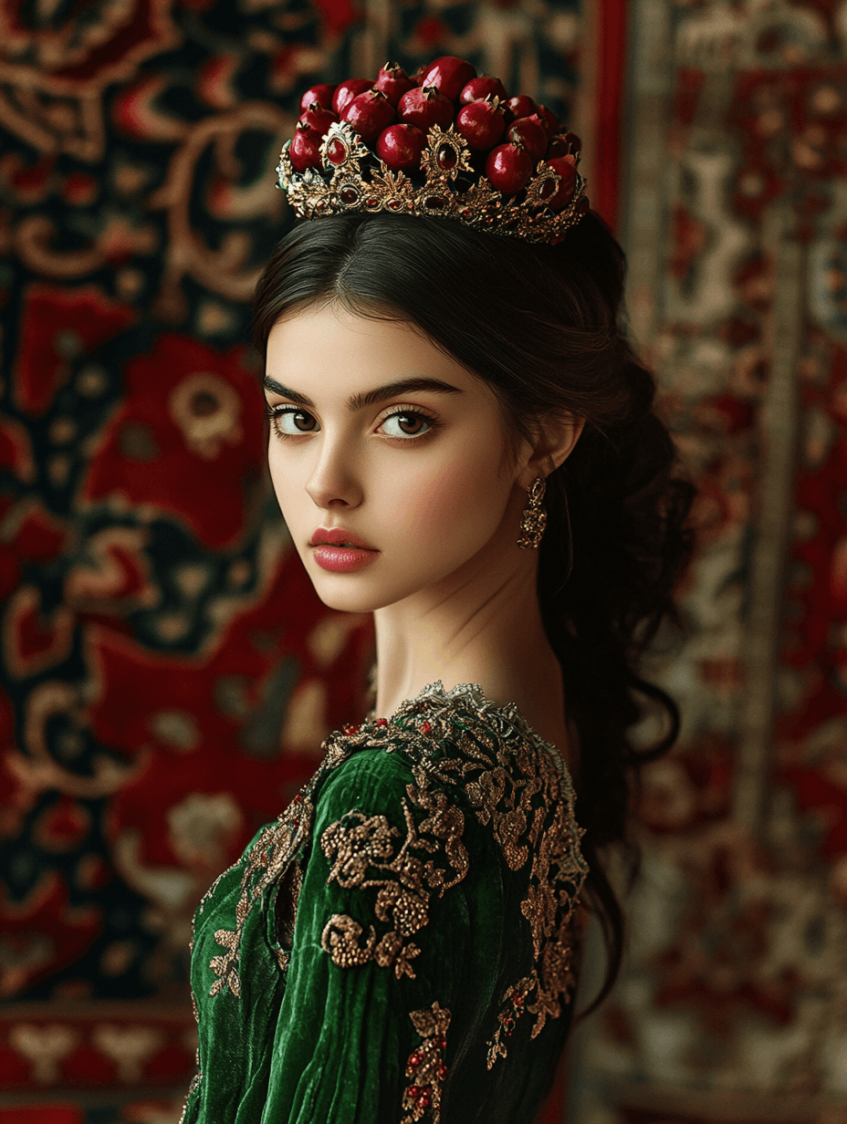 AI generated: ashion cover, front view, full-body, a beautiful girl with captivating black eyes, wearing a Green d...