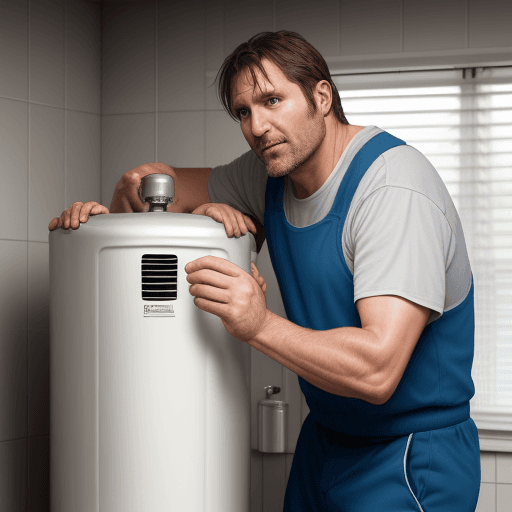 AI generated: create a criature that consists of a 40 years old man and water heater. They call it heater-man