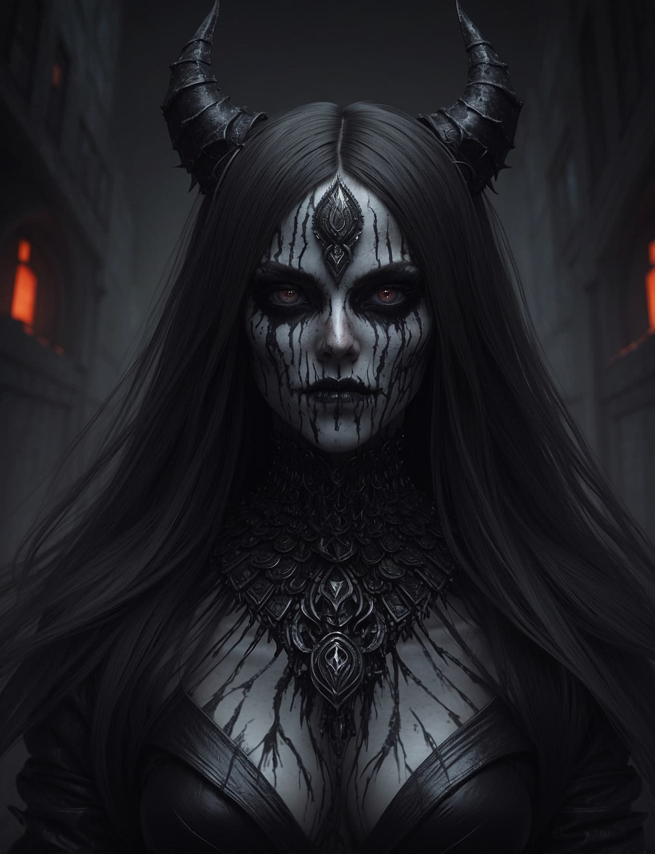AI generated: "Create a photorealistic image of a terrifying female demon from the underworld. Pay meticulous atte...