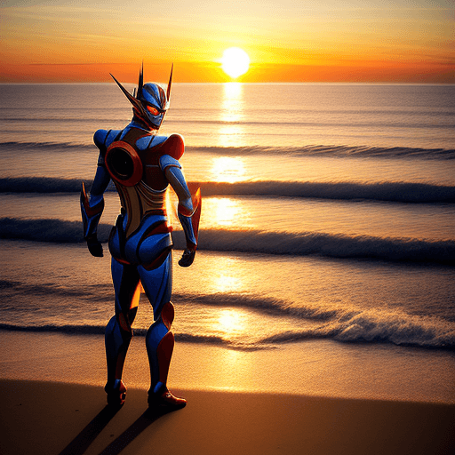 AI generated: Tokusatsu, chillout sunset over peaceful ocean, a realistic photo,
