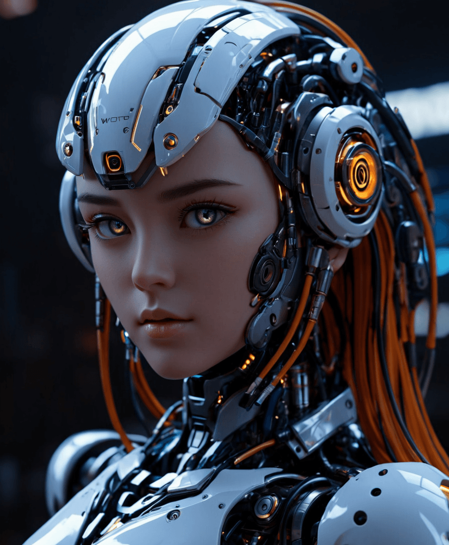 AI generated: cybernetic robot {Anime female mechanical android, in the style of colorful fantasy realism, digital...