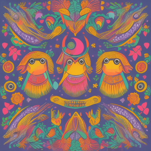AI generated: little birds on black background, playful, whimsical illustration, bold colors, the helsinki school,...