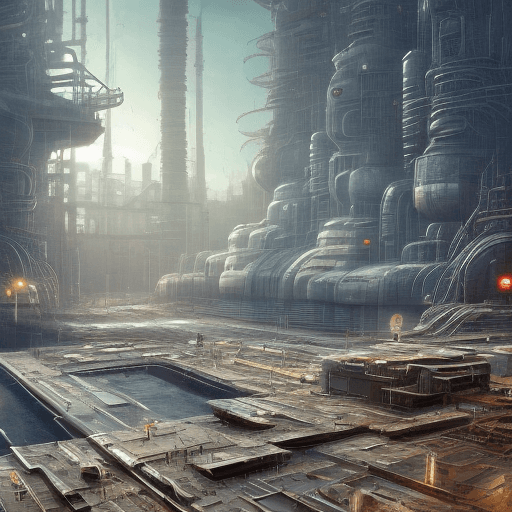 AI generated: Digital art of a run down space ship in a dock:: Workers are around it:: in the background there is ...