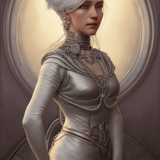 AI generated: portrait painting of a silver hair feminine royal woman, ultra realistic, concept art, morfydd clark...