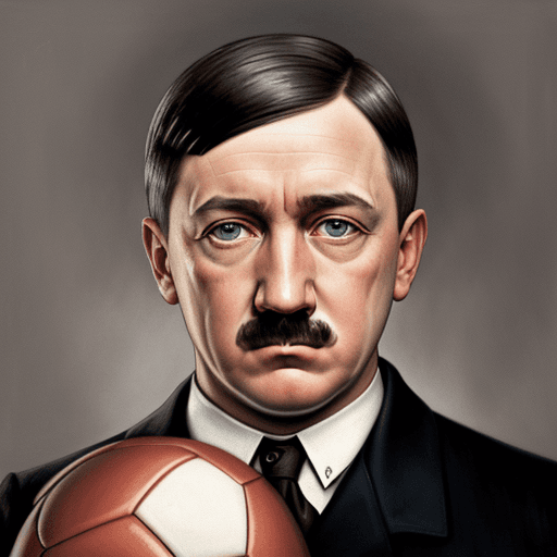 AI generated: Portrait of adolf hitler holding a soccer ball in color
