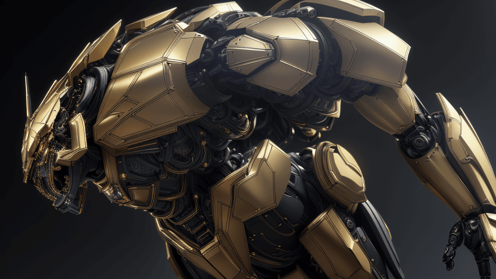 AI generated: 3D rendering of Black and gold mecha, intricate details, metallic, reflective,,Hyper Real,Photoreali...