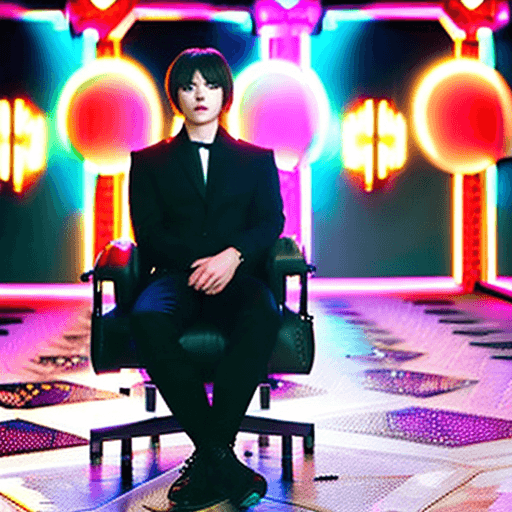 AI generated: amazingly detailed, masterpiece, ultra hd, full shot, dynamic angle, man seat in chair, neon room, (...