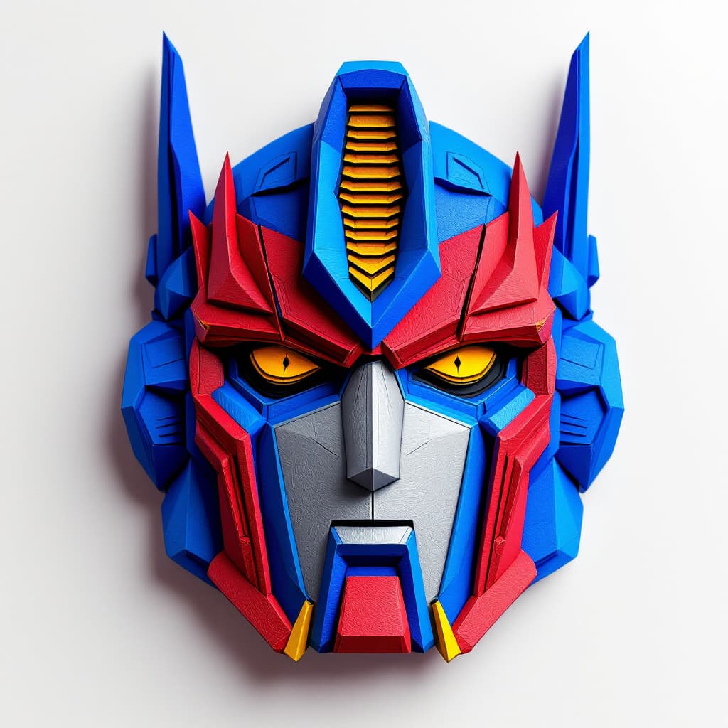 AI generated: 3d rendering, front view, Transformer Optimus Prime 
face.. paper work for a tactile style, select a...