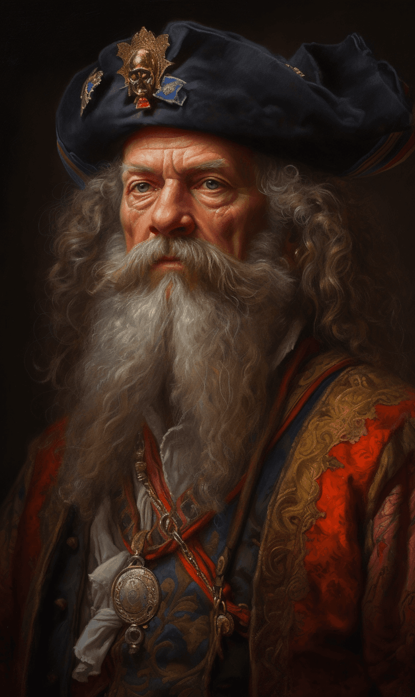 AI generated: Portrait of a 17th Century Pirate ::5 Beautiful painting with artistic symbolism ::4 brushstrokes, e...