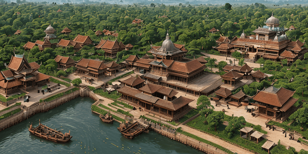 AI generated: Old Kingdom of Malaya, Malay Sultanate Palace and Cities with people and citizen gather around, With...