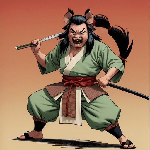 AI generated: wild pig samurai, art by Stan Sakai, big fangs