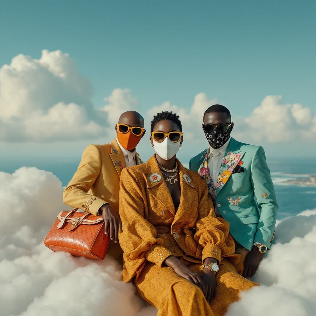 AI generated: Hyper realistic A photo of an eccentric BLACK WOMAN OF ACCESORIES AND DESIGNER CLOTHING on top of wh...