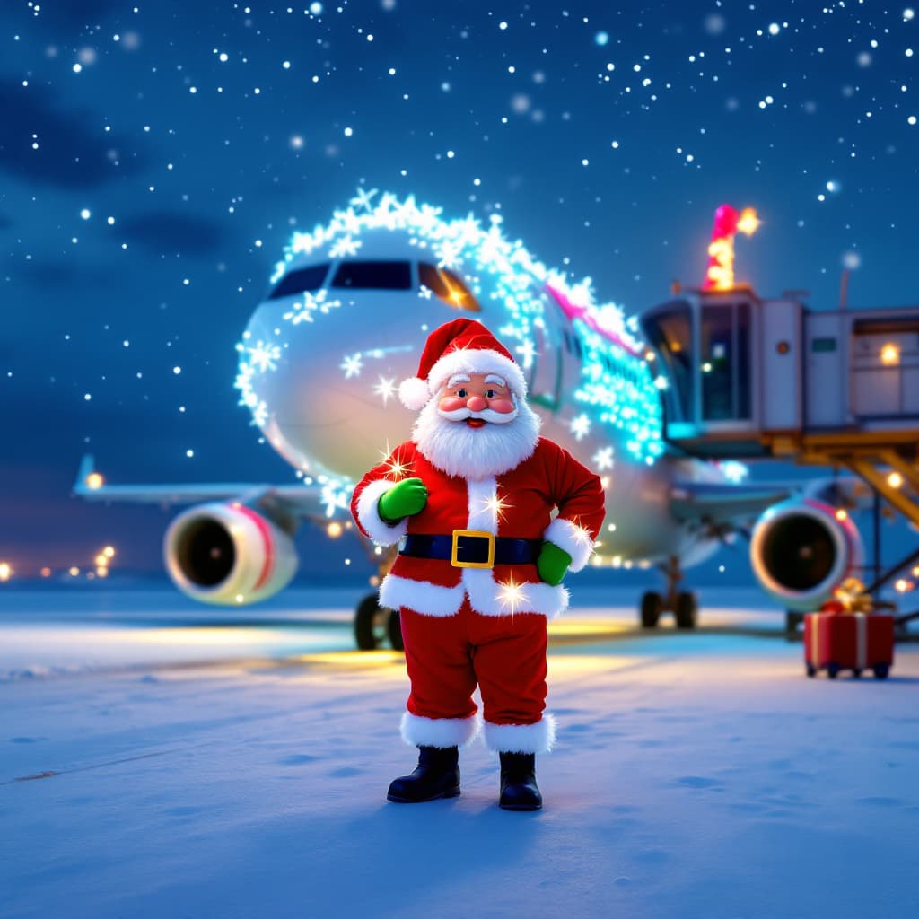 AI generated: Santa Claus airline , show their Airbus A320 airliner special christmas decoration at the airport. S...